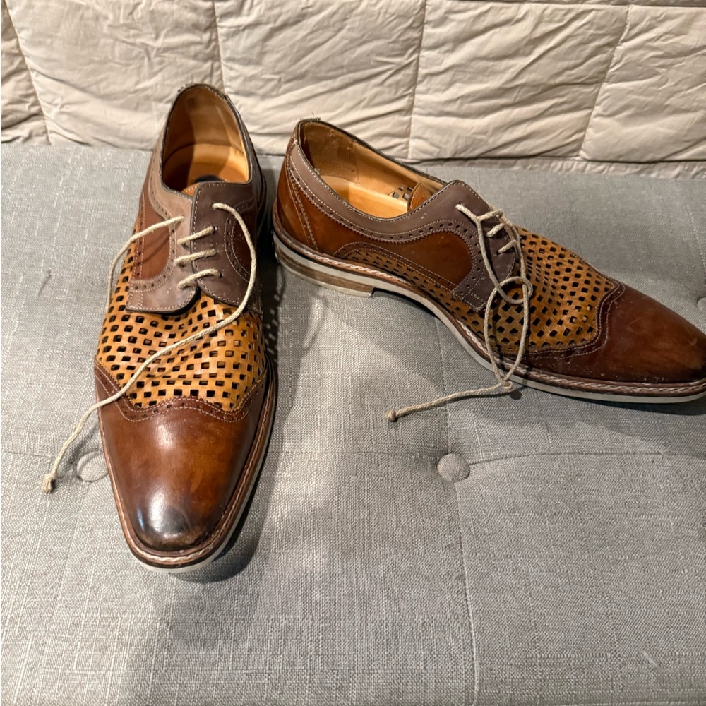 Mezlan Brown Leather Oxford Shoes with Woven Detail